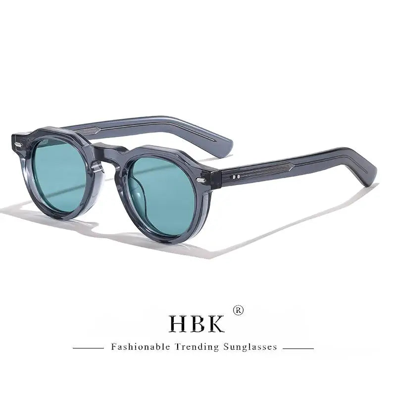 HBK Vintage Simple Round Men Sunglasses Small Frame High-Quality Acetate Frame Sun Glasses Women Party Travel Outdoor Glasses