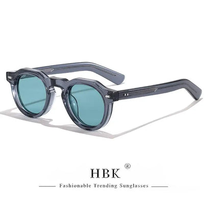 HBK Vintage Simple Round Men Sunglasses Small Frame High-Quality Acetate Frame Sun Glasses Women Party Travel Outdoor Glasses