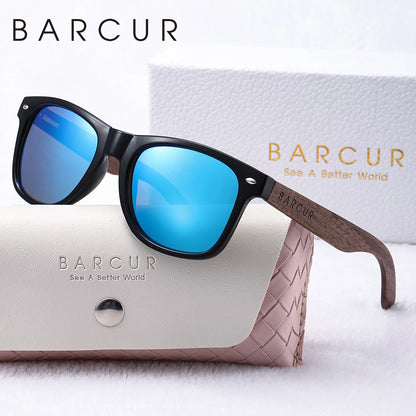 BARCUR Natural Wood Polarizing PC Oval Women Sunglasses Dark Luxury Texture Wooden Mirror Legs Sunscreen UVA*B Women Sunglasses