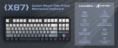 Tastiera gaming meccanica wireless ATTACK SHARK X87, tri-mode BT5.0/2.4GHz/USB-C, tastiera custom hot-swappable con struttura gasket, pre-lubrificata