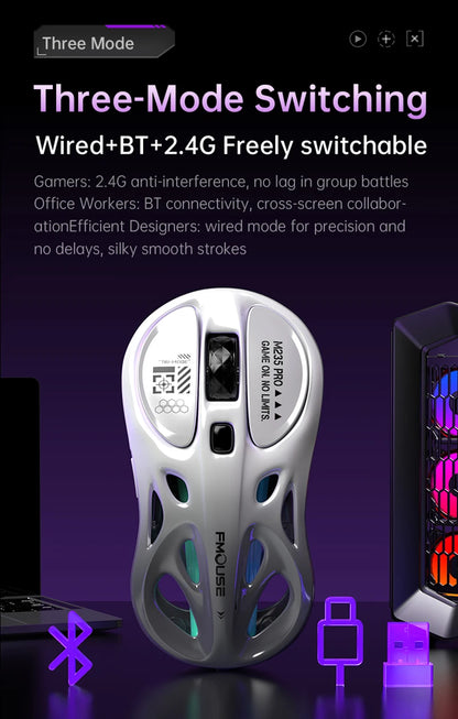 Wireless 2.4G Tri-Mode Rgb Gaming Mouse Hollow Lightweight Design With Chroma Lighting Wired Bluetooth E-Sports Mouse Controller