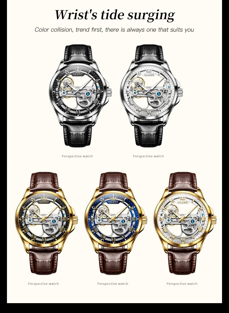OLEVS 6661 Automatic Watch For Men Skeleton Original Mechanical Movement Man Wristwatch Waterproof Luminous Sport Men's Watches