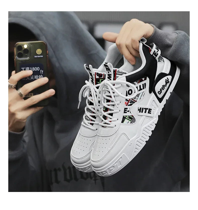 Zapatillas de hombre tipo skate para verano, en cuero, informales y de moda, para exterior, running, deporte, senderismo y tenis, con plataforma, diseño de lujo