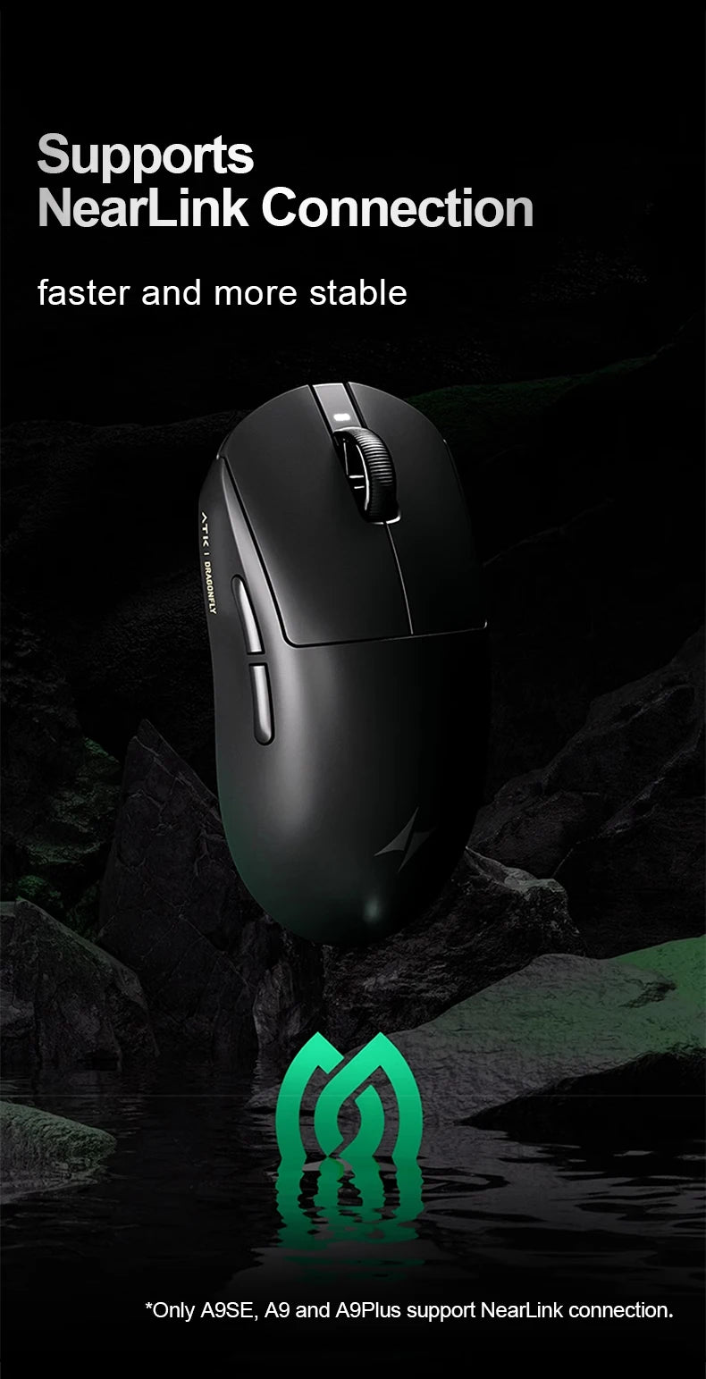 Mouse gaming wireless ATK Dragonfly A9 Ultra PAW3950 ultraleggero tri-mode ergonomico e-sport per gamer FPS A9 SE Plus