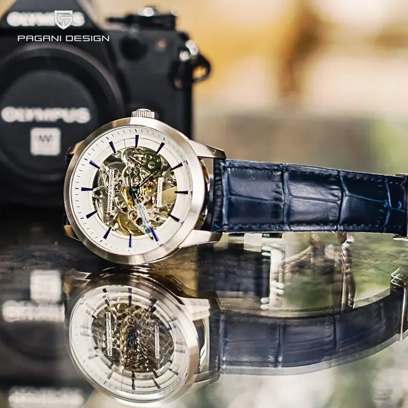 PAGANI DESIGN Business Man Watch Luxury Skeleton Hollow Leather Men's Wristwatch New Mechanical Male Clock