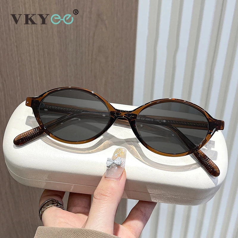 VICKY Simple Geometric Oval Small Frame Retro Design Women's Polarized Sunglasses UV Protection Customizable Prescription K9142