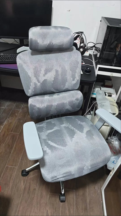 Sedia da ufficio ergonomica regolabile in mesh, sedia da scrivania per computer con schienale alto traspirante, supporto lombare 6D e poggiapiedi retrattile
