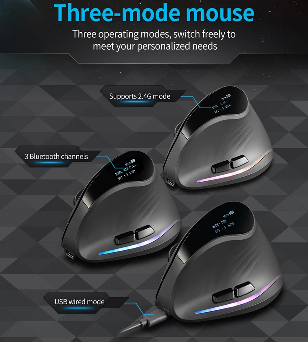 Rechargeable Wireless Vertical Mouse With Screen Display  Ergonomic Mice 6 Button Progammable Gaming Mouse for Gamer Desktop