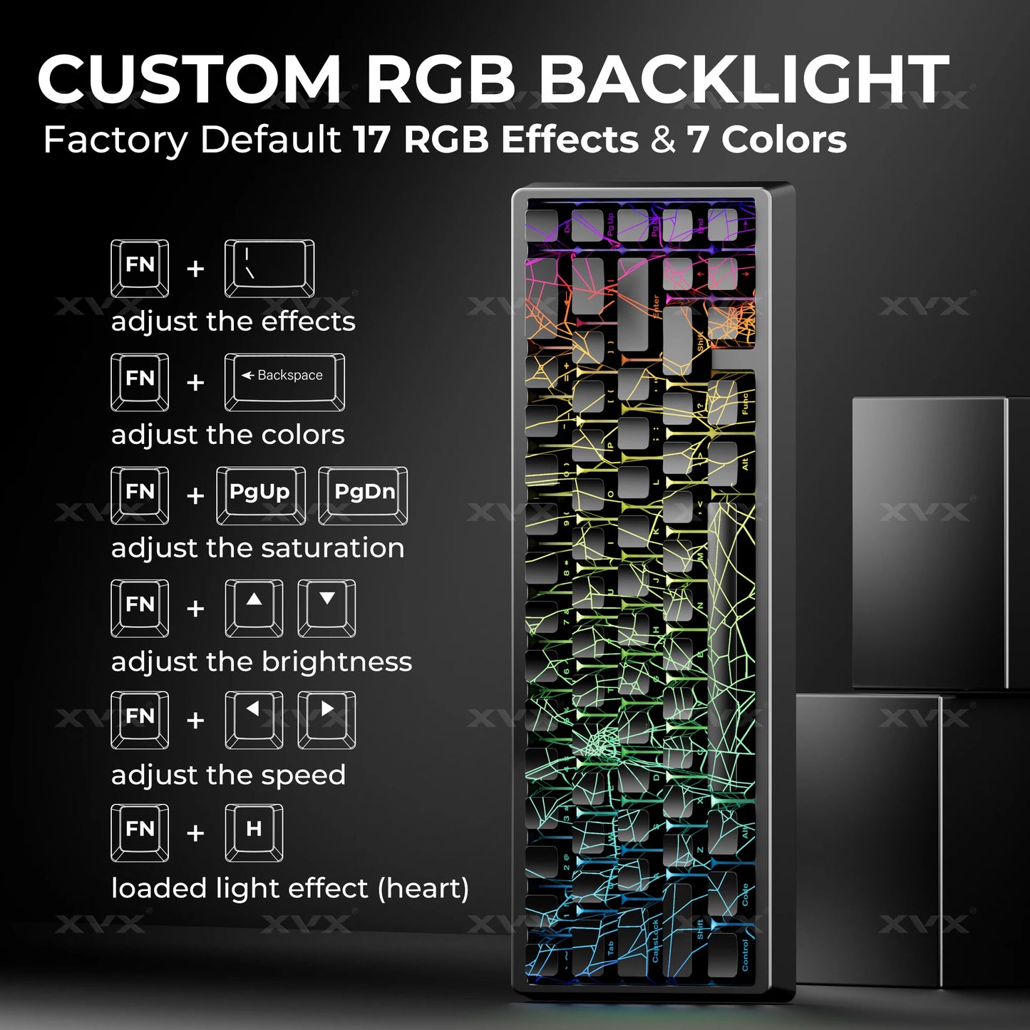 Teclado XVX Spider Web M67 JadeStone con teclas IMD-Tech, conexión trimodo y retroiluminación RGB personalizada 60%