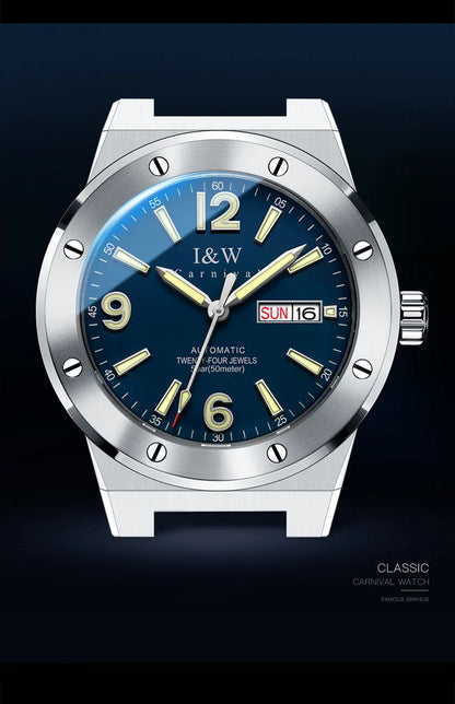 Reloj mecánico para hombre Carnival (serie IW de gama alta) – Lujo, cristal de zafiro, hermético hasta 50 m, movimiento automático importado