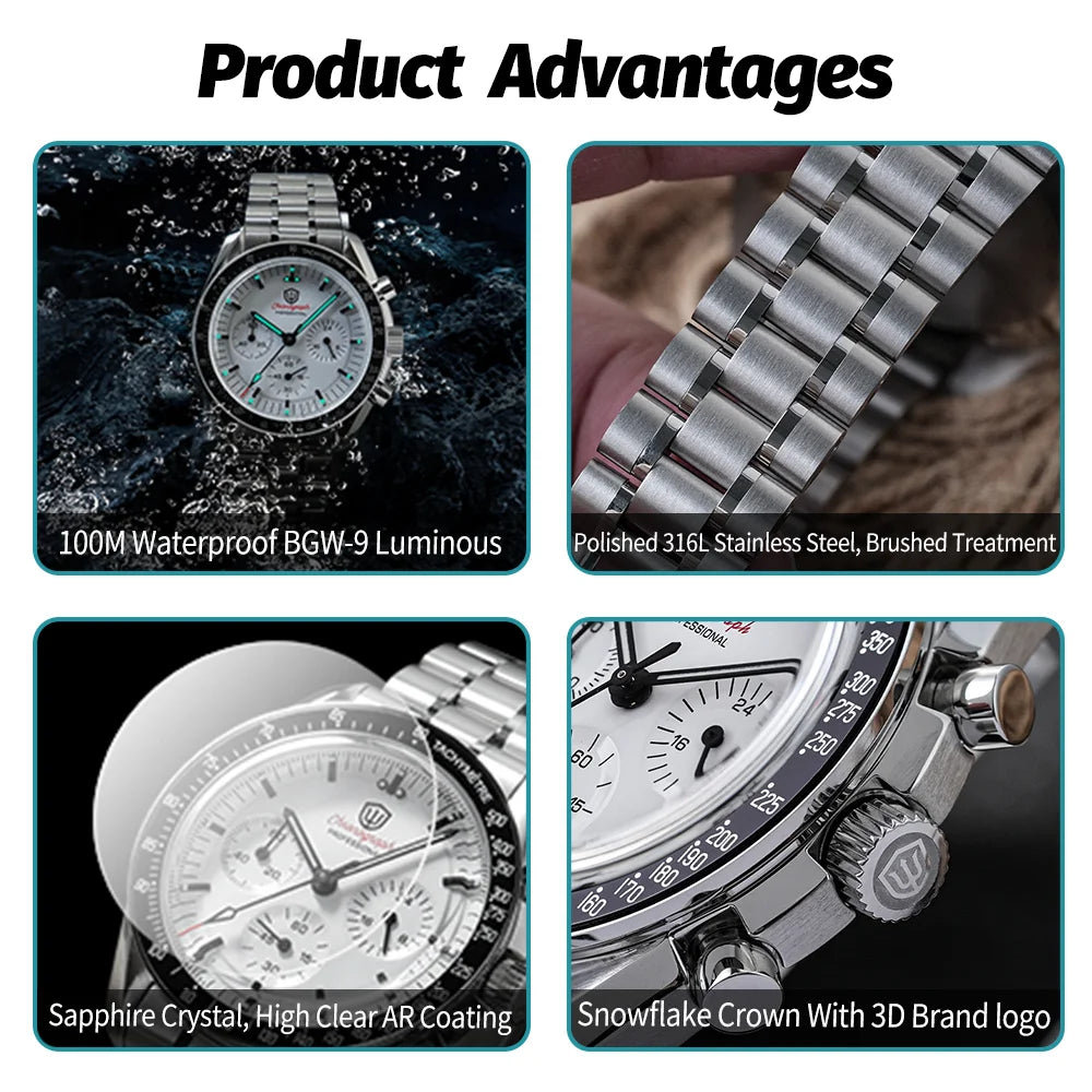 Relógio Masculino Watchdives New Wd1863 Quartz VK63 Chronograph, Safira Abaulada, Impermeável, 39Mm, Aço, Marca Premium, Luxo Business