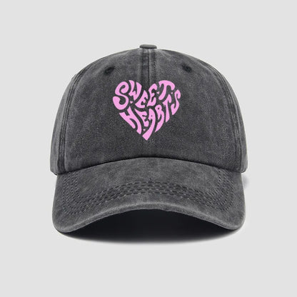Pink heart-shaped letter printed baseball cap, versatile for daily use, sweet girl's hat, outdoor sun protection and shading