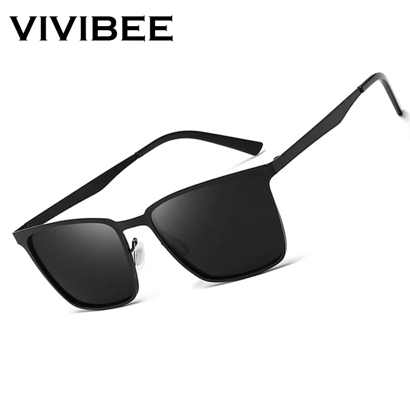 Men’s Retro Rectangular Polarized Sunglasses VIVIBEE, Matte Black UV400 Eyewear, Women Stylish Outdoor Driving Glasses