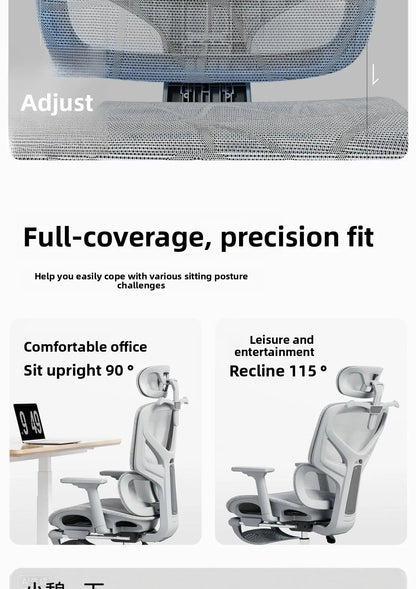 Sedia da ufficio ergonomica regolabile in mesh, sedia da scrivania per computer con schienale alto traspirante, supporto lombare 6D e poggiapiedi retrattile