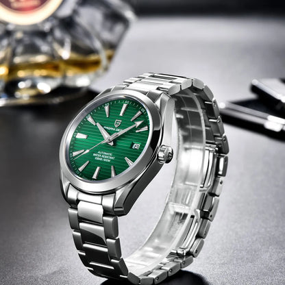 Luxusuhr für Herren von PAGANI DESIGN – Mechanisches Automatikmodell (Kaliber 8215), aus Edelstahl, wasserdicht, mit Datumsanzeige und leuchtenden Zeigern