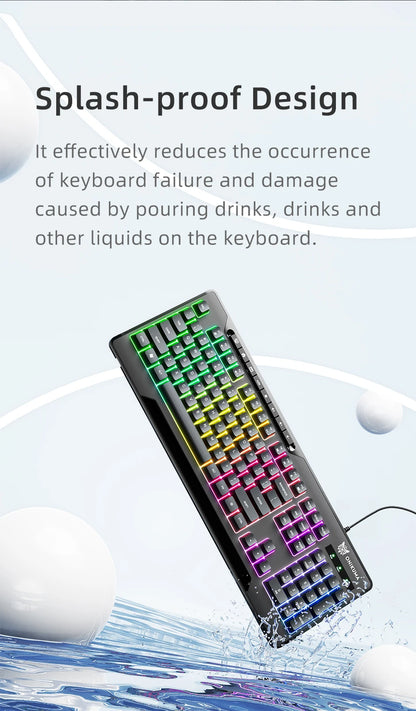 ONIKUMA G32 Wired Gaming Keyboard with RGB Backlit Matte Key Caps 104 Keys Membrane Gaming Keyboards for PC Gamer