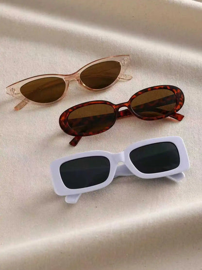 3Pcs Classic Retro Fashion Cat Eye&Round&Square Plastic Frame Fashion Sunglasses Unisex Sunglasses for Outdoor Use,Party