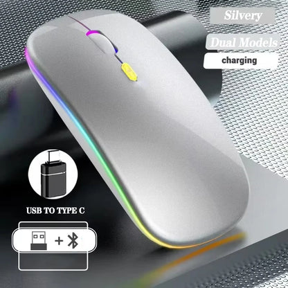 Rato sem fios recarregável de modo duplo, compatível com Bluetooth, 2.4G USB, para computador portátil, iPad, tablet e notebook, rato gaming