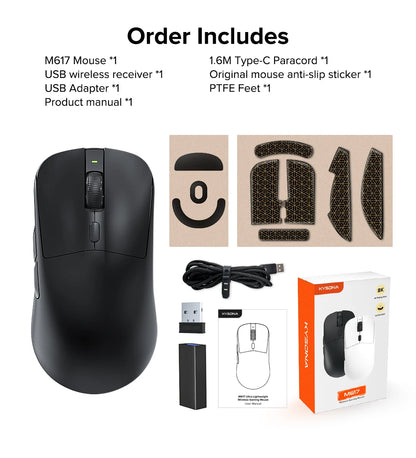 KYSONA M617 Wireless Mouse Ergonomics Tri-mode Rechargeable 2.4G 59g Lightweight E-sports PAW 3395 DPI 26K Gaming Mouse For PC