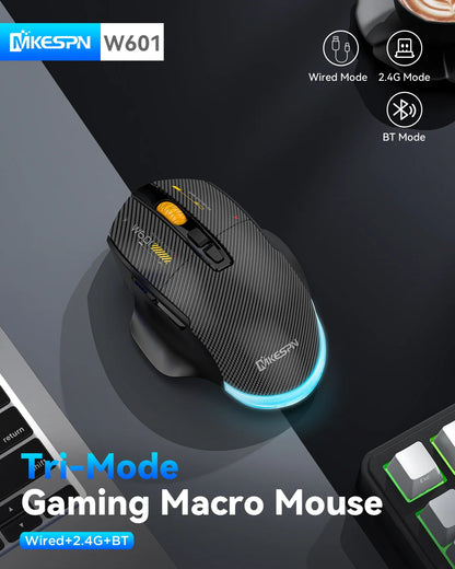 Mouse da gaming wireless Bluetooth, 12800 DPI, mouse RGB cablato/wireless con 7 pulsanti programmabili, per PC, laptop e gaming