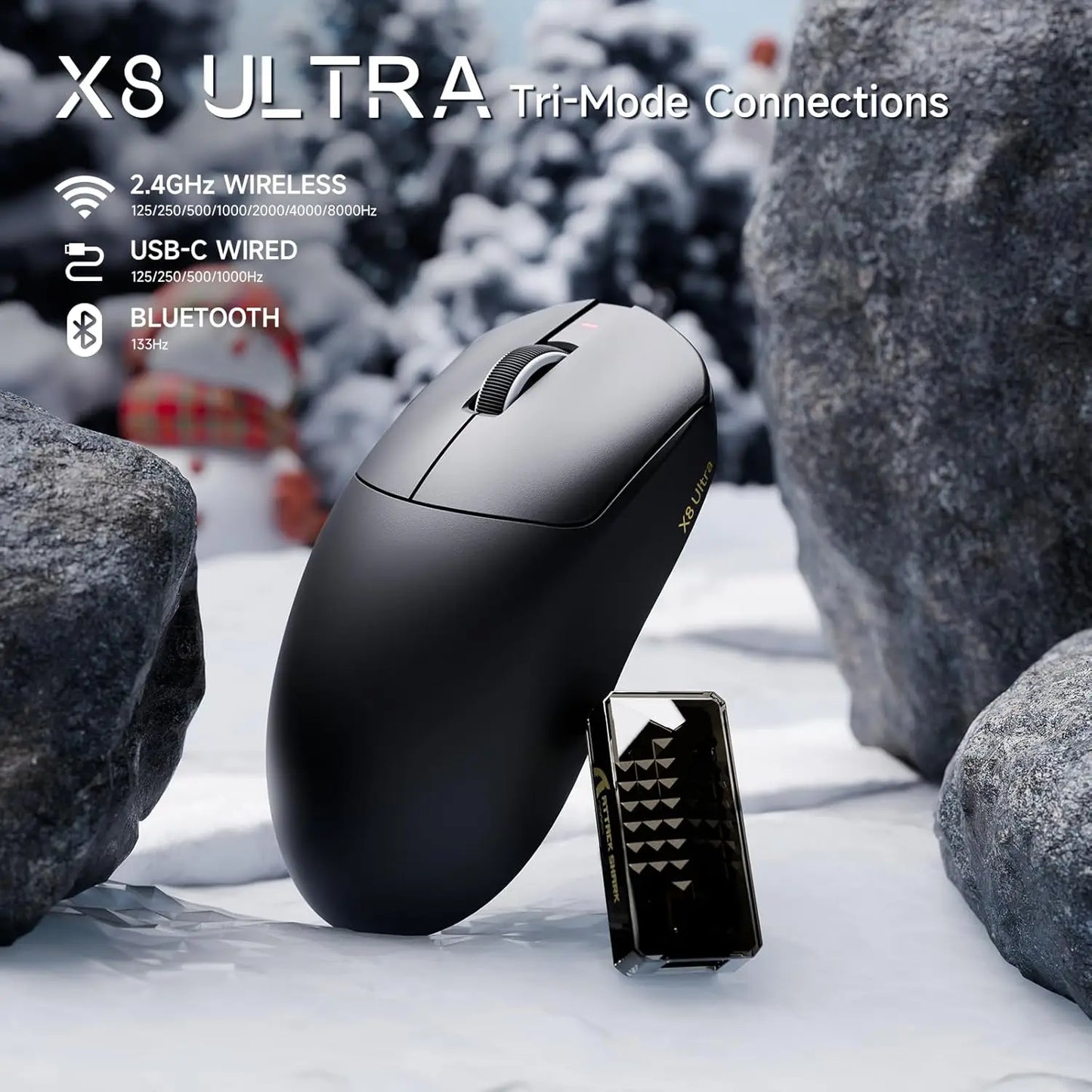 ATTACK SHARK X8 Ultra 8KHz Wireless Gaming Mouse, 55g Superlight, Nordic 52840, PAW3950MAX, 42KDPI, Cool Nano-Coating, 500mAh