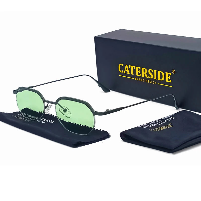 Caterside New Retro Small Frame Sunglasses Men's Polygonal Lenses Sun Glasses Women Business Travel Party Eyewear Summer Style