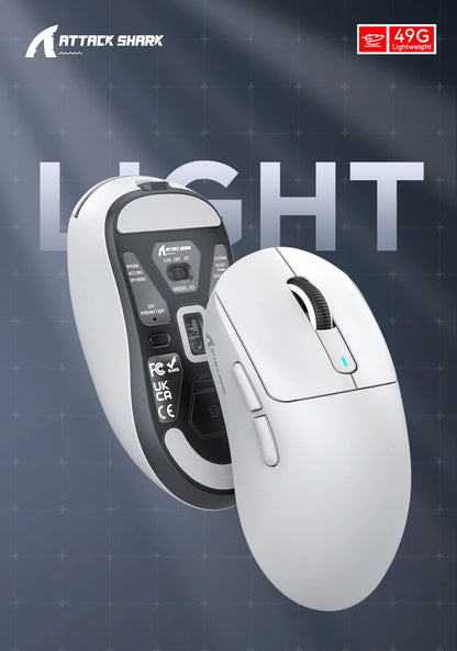 Bezdrátová herní myš X3 ATTACK SHARK v červené barvě, 4K návratnost, Bluetooth tri-mode připojení, PAW3395, makro Bluetooth herní myš