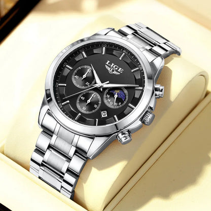 Montre pour homme LIGE – Chronographe à quartz de luxe, étanche (3 bars), avec aiguilles luminescentes