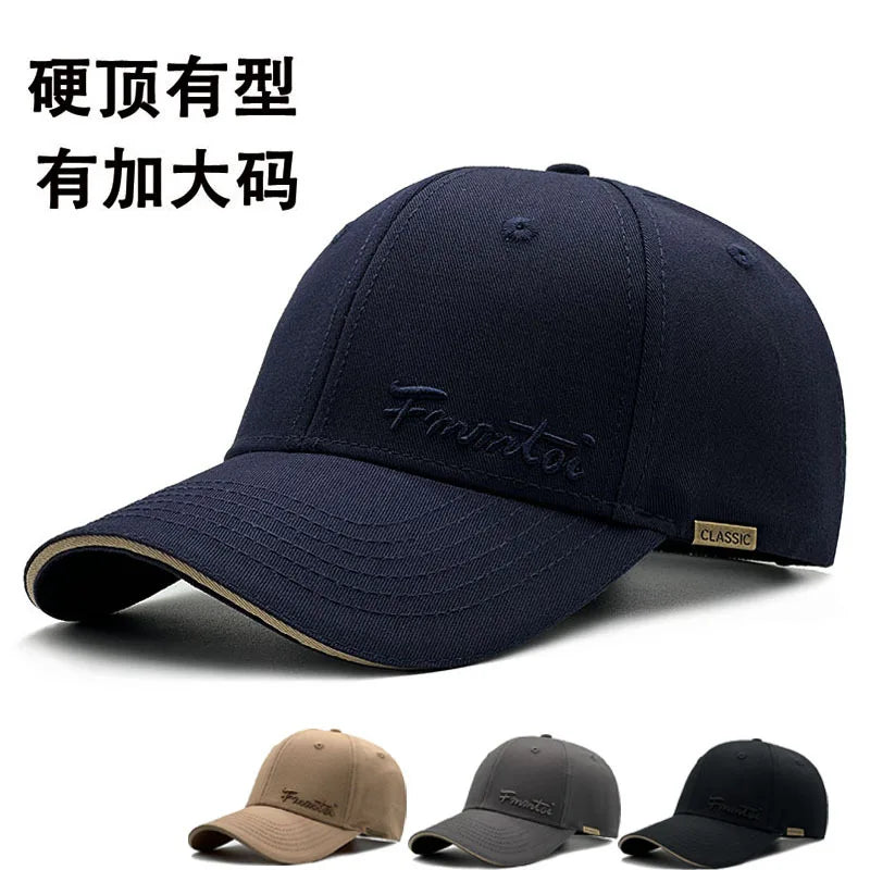 2026 New Men's Big Size Outdoor Sun Protection Baseball Cap, Hard Top Slim Face Fashion Peak Hat Unisex
