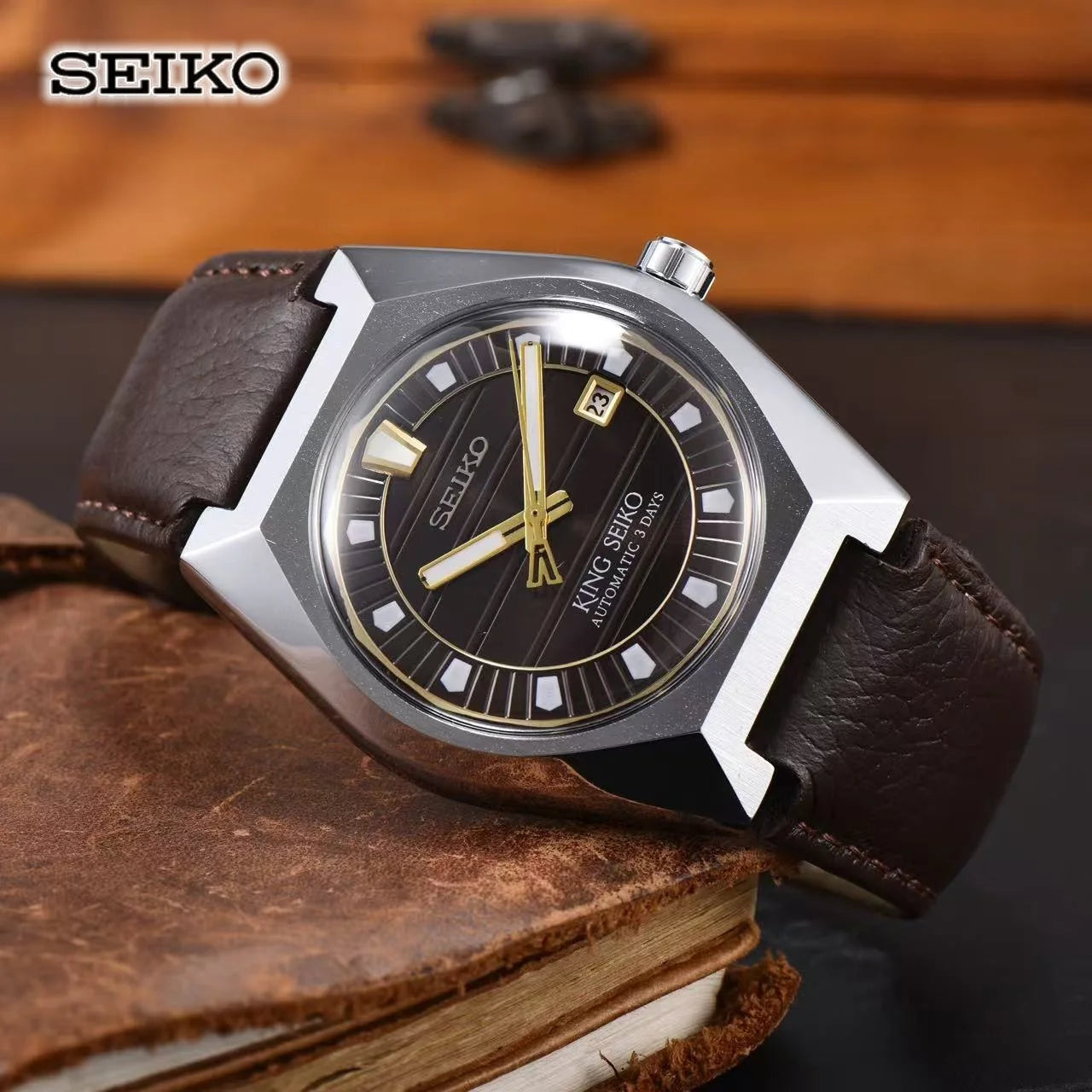 Seiko Men's and Women's Automatic Mechanical Watch Fashion High Quality Leather Strap Calendar Waterproof Couple's Watch