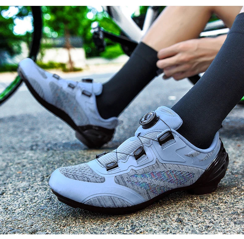 Sapatos de ciclismo MTB para homem e mulher T03 roxos respiráveis, de velocidade, autoblocantes, para ciclismo de estrada, corrida ao ar livre e treino