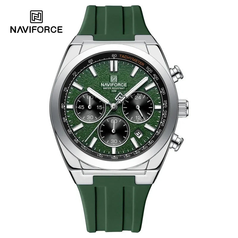 Pánské náramkové hodinky NAVIFORCE – luxusní a sportovní styl, quartzový strojek, 24hodinový displej, okénko s datem, chronograf, vodotěsné – tip na dárek pro muže