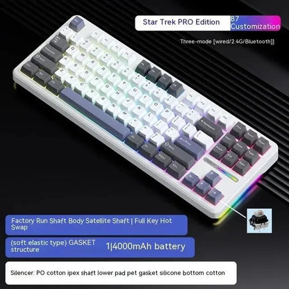Teclado Mecânico AULA F87 Pro 2.4g/USB/Bluetooth sem fios trimodo, 87 teclas, RGB, PBT, estrutura gasket, 5 camadas de isolamento acústico, teclas completas sem impacto