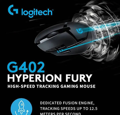 Mouse gaming cablato Logitech G402, processore ARM a 32 bit, 8 pulsanti, 500 IPS, antiscivolo, per sessioni di gioco e lavoro per tutto il giorno