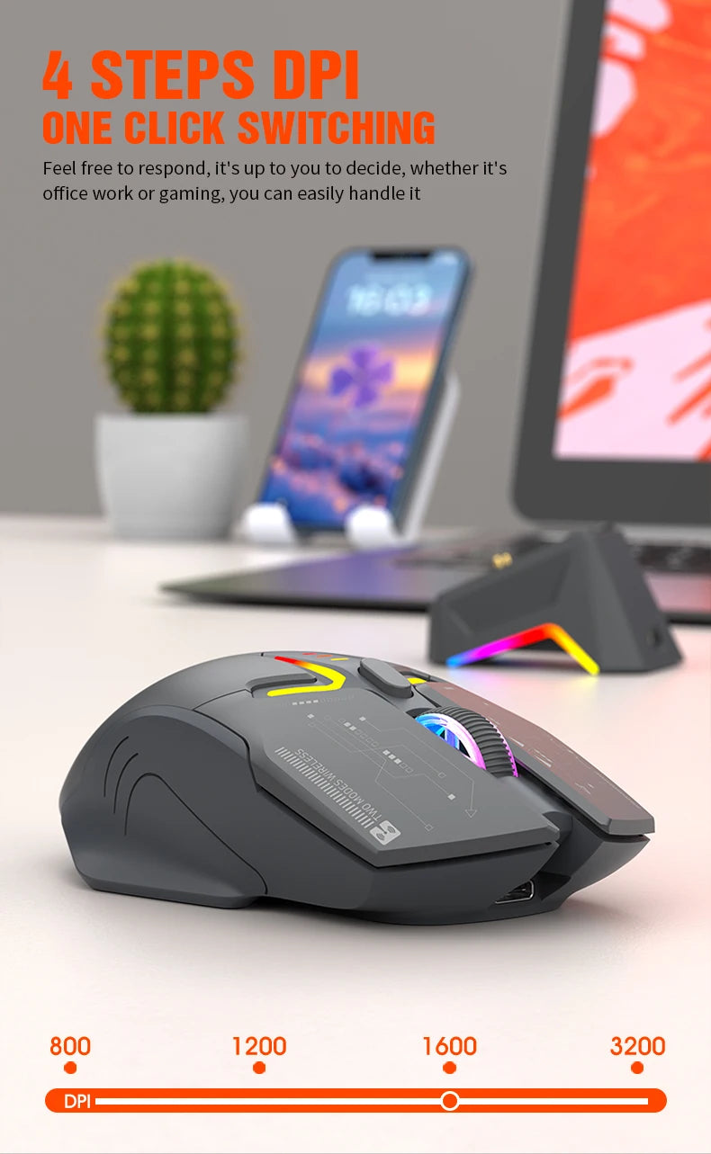Mouse wireless Bluetooth dual-mode XUNSVFOX H2 con effetti di illuminazione RGB, per laptop, gaming e ufficio, ricarica magnetica