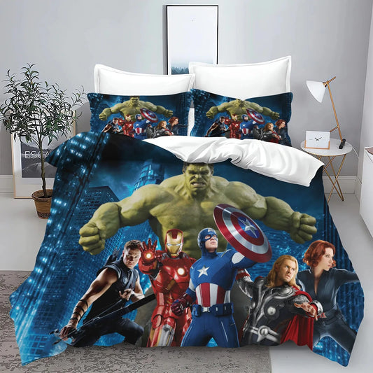 Conjunto de capa de edredão e fronhas The Avengers Hero para cama, decoração de quarto para adulto, menino ou menina, criança, solteiro ou casal, tamanho grande
