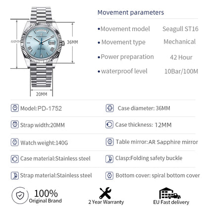 PAGANI DESIGN 2026 New DD36 Men's Watches Top Brand Luxury Mechanical Automatic Watch Men AR Sapphire Wristwatch Men 10Bar ST16