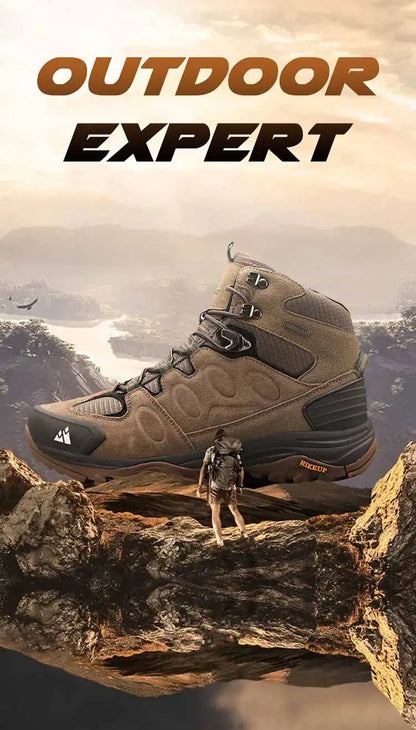 HIKEUP High-Top Herren-Wanderstiefel Winter Outdoor Schuhe Schnürung Rutschfeste Sportliche Freizeit-Trekkingstiefel Herren Wildleder Warme Schuhe