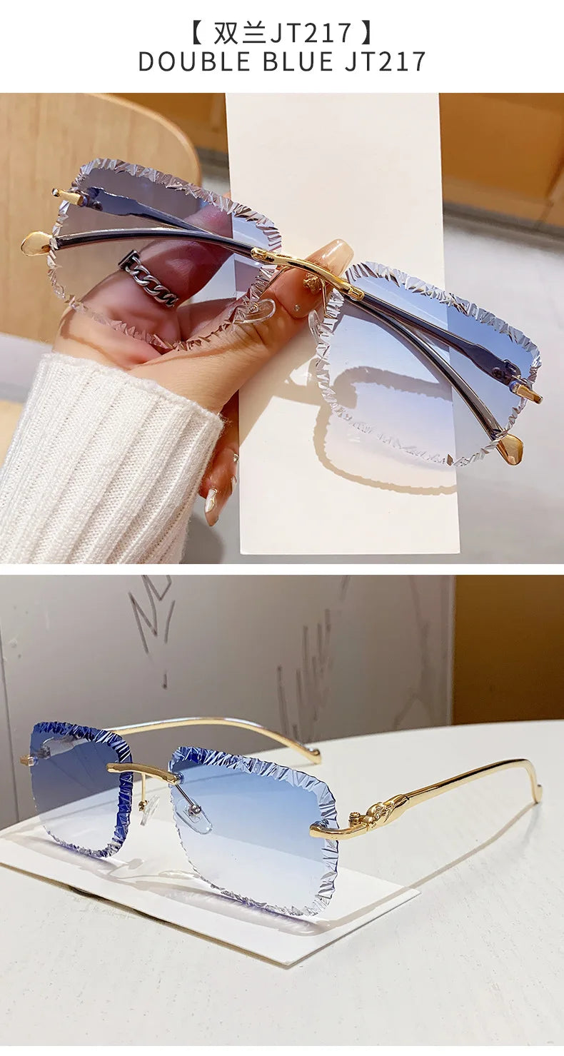 Fashion Broken Diamond Cutting Sunglasses Luxury Rimless Square Sun Glasses Designer Frameless Shades for Outdoor Driving Travel