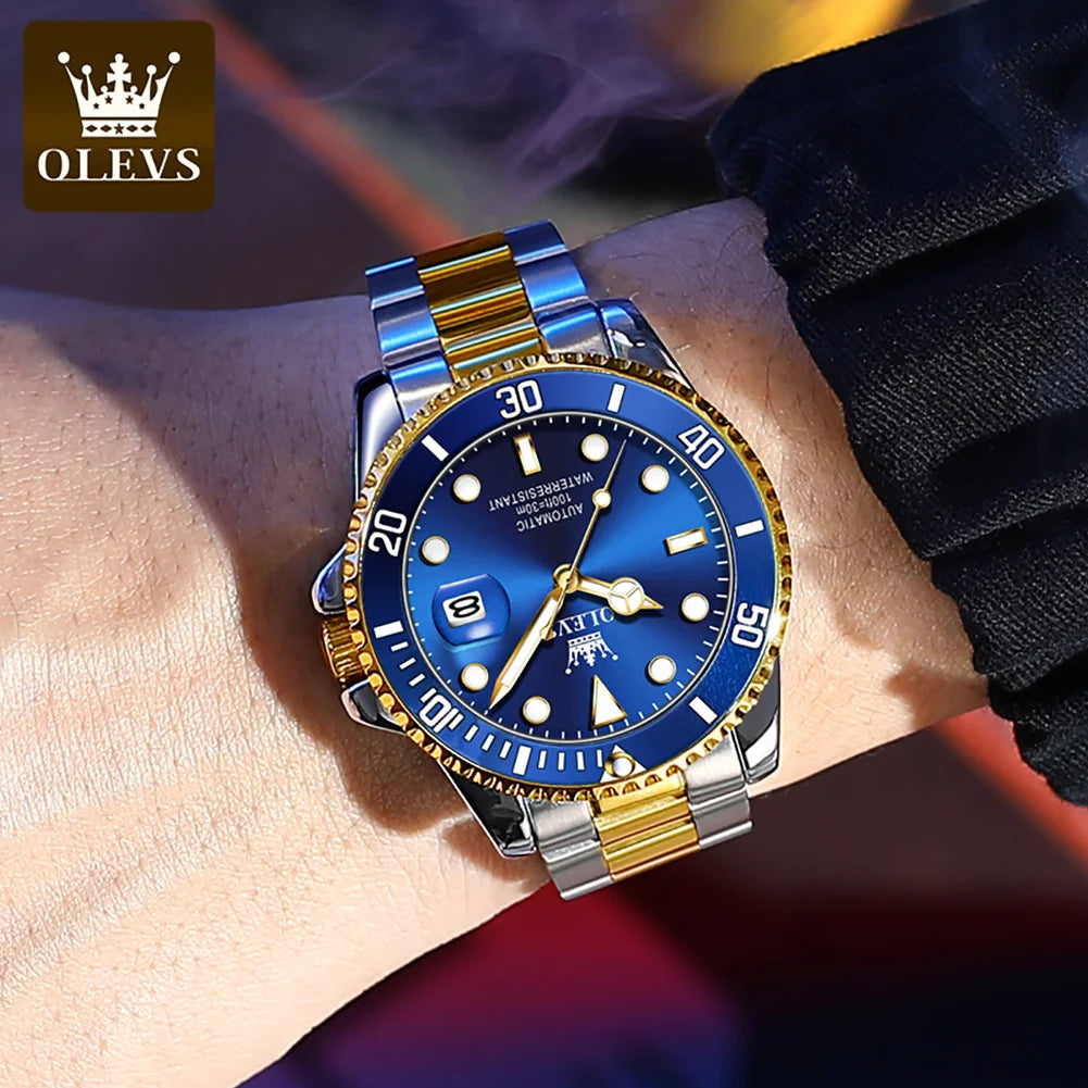 OLEVS 6650 Men Watch Classic Original Automatic Mechanical Watch For Man Zircon Scale Waterproof Luminous Stainless Steel Watch