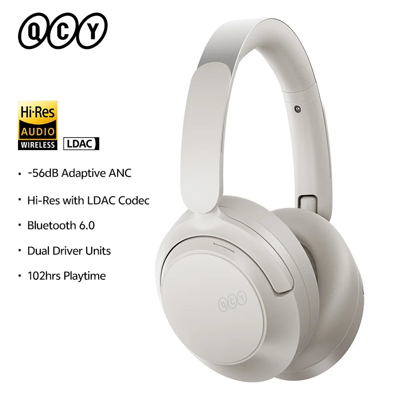 Auriculares circumaurales QCY H3S ANC Bluetooth 6.0 – Audio espacial Hi-Res LDAC, cancelación de ruido adaptativa de -56dB, auriculares inalámbricos
