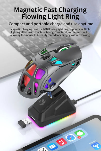 Lenovo Tri-Mode Gaming Mouse Wireless with RGB Charging Dock, 12000DPI Ergonomic Rechargeable Mouse, Bluetooth 2.4G USB Mouse for PC Laptop