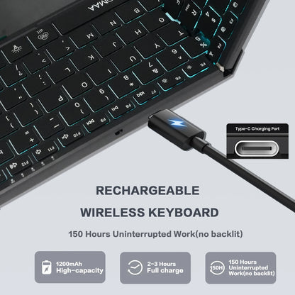 Jomaa Backlit Full Size Folding Keyboard Bluetooth+USB Wireless keyboard with Touchpad Numberic Pad for Laptop Windows