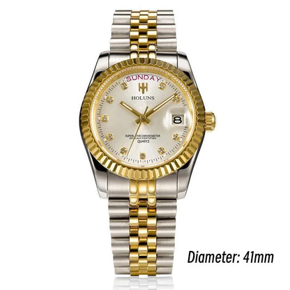 Holuns Luxury Classic 36/41mm Gold Men Watches Japan MIYOTA Quartz Movt Stainless Steel Classic Business Wristwatch Waterproof