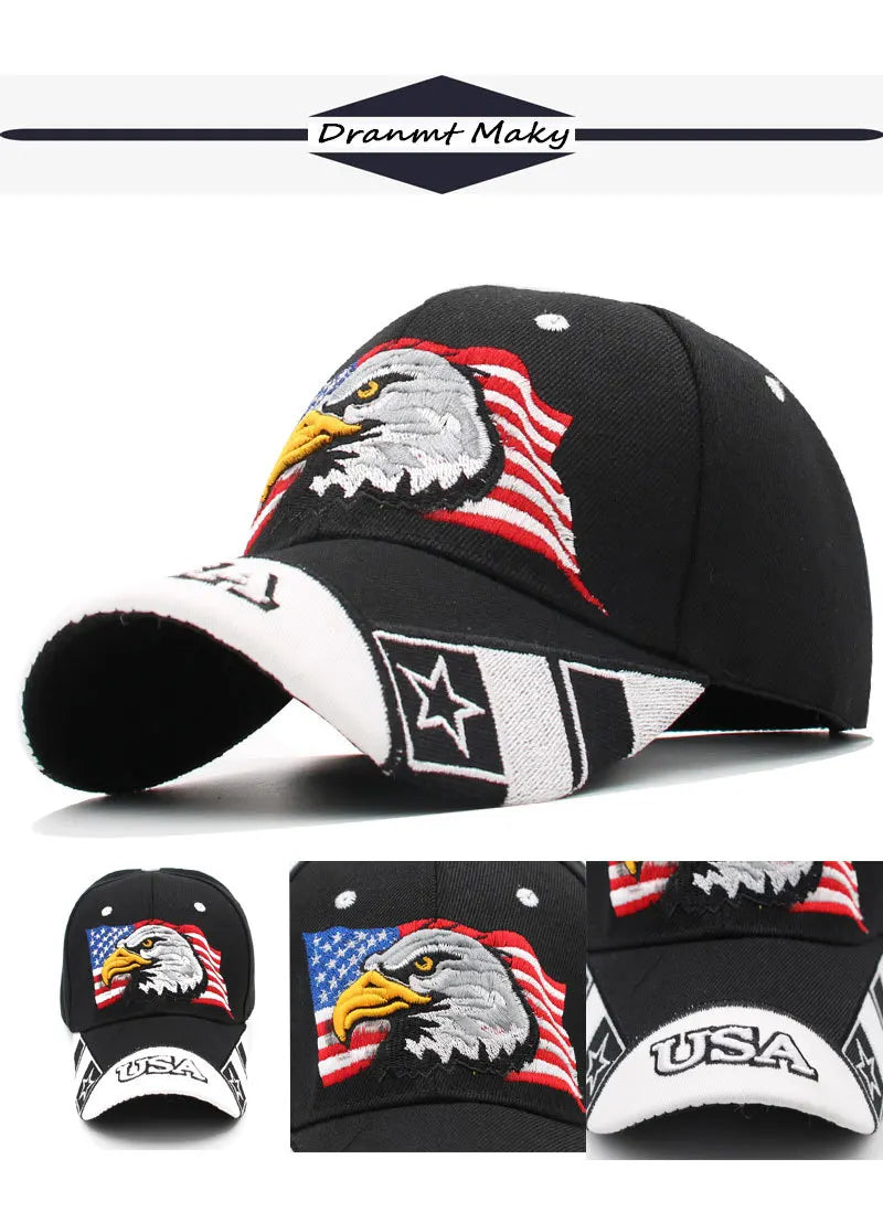 New Men's Animal Baseball Cap Patriotic Bald Eagle and American Flag Snapback Caps For Women USA 3D Embroidery Farm Trucker Hats