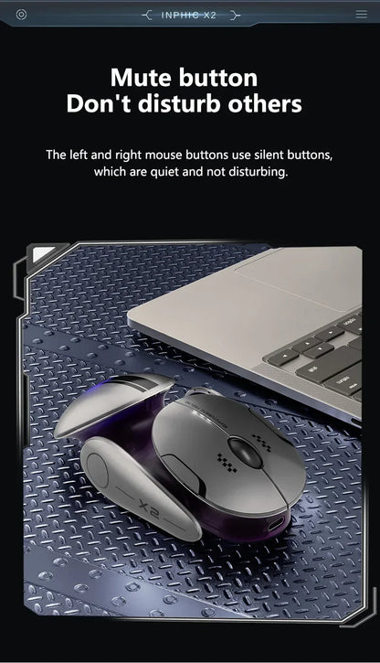 Ratón inalámbrico Bluetooth Inphic X2 trimodo de metal, silencioso, recargable, con retroiluminación e-sports, para gaming, PC y portátiles, accesorio de regalo