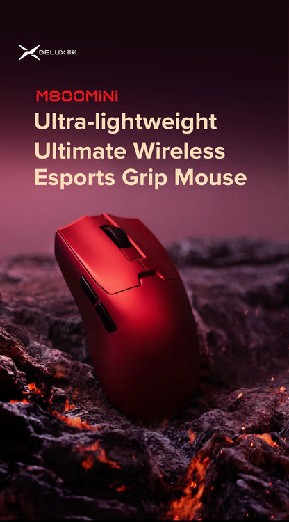 Delux M800mini trådlös gamingmus, 46g lätt, PAW3395/PAW3311, 1KHz polling rate för PC-gamers med små till medelstora händer