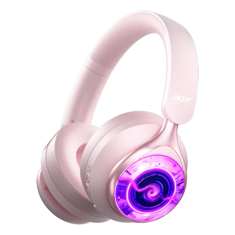 Acer Casques Sans Fil Bluetooth 6.0 avec Éclairage RGB Cool, Pliables Over-Ear, Effets Stéréo pour Voyage, Maison et Bureau