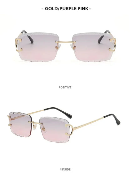 Fashion Square Sunglasses Vintage Women Men Frameless Sun Glasses Rimless Retro Luxury Brand Designer Eyeglasses UV400 Travel