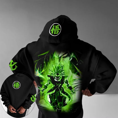 Sweatshirt com Capuz Dragon Ball Anime Broli Estampada Outono/Inverno Nova para Homem e Mulher, Corte Largo Casual Harajuku, Tamanho Grande, Modelo Pai e Filho